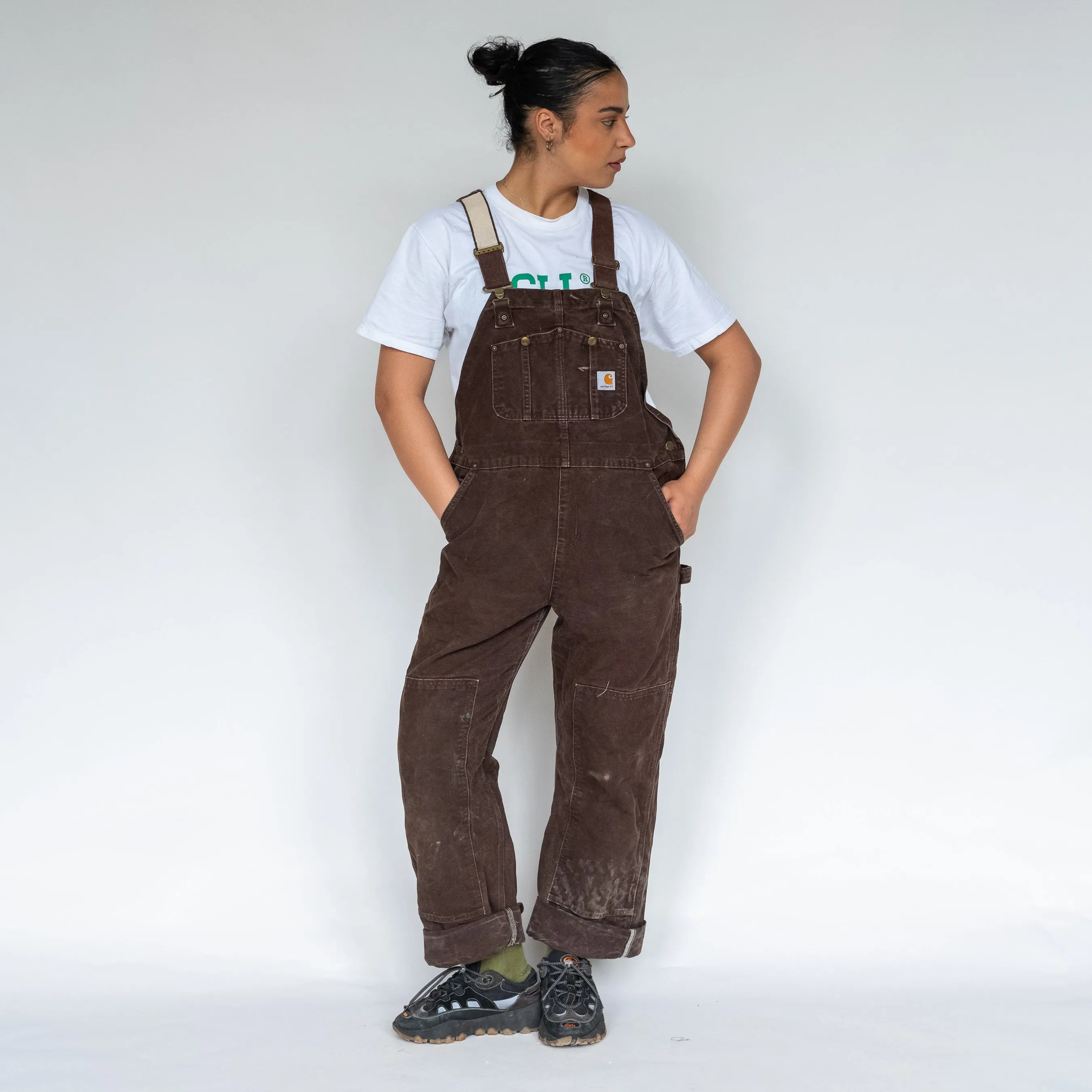 Brown 90s Carhartt Canvas Baggy Dungarees (L)