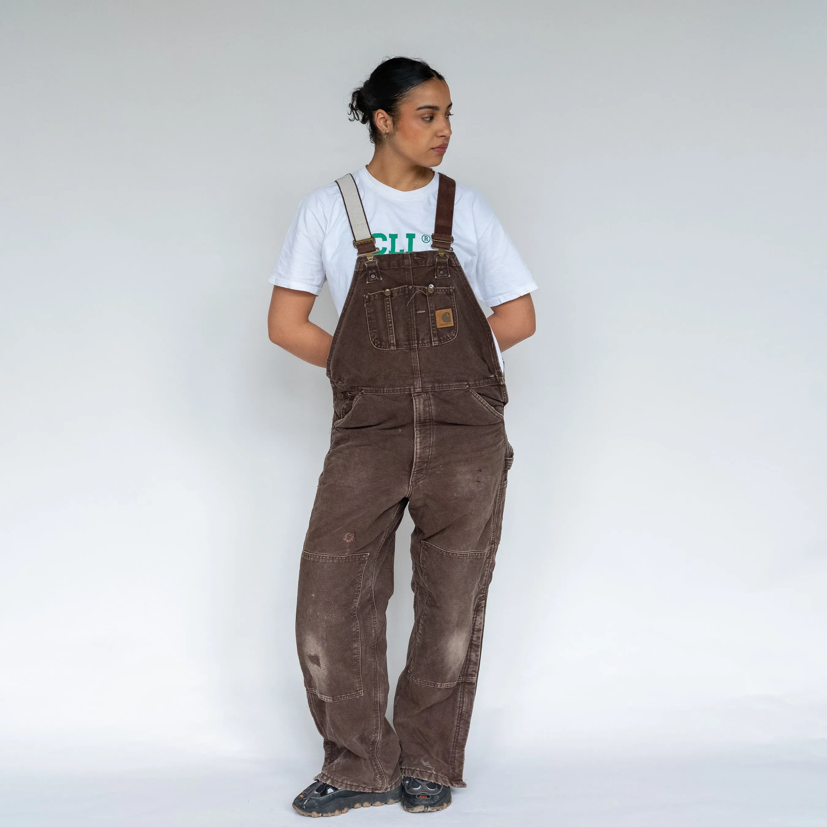 BROWN 90S CARHARTT CANVAS BAGGY DUNGAREES (