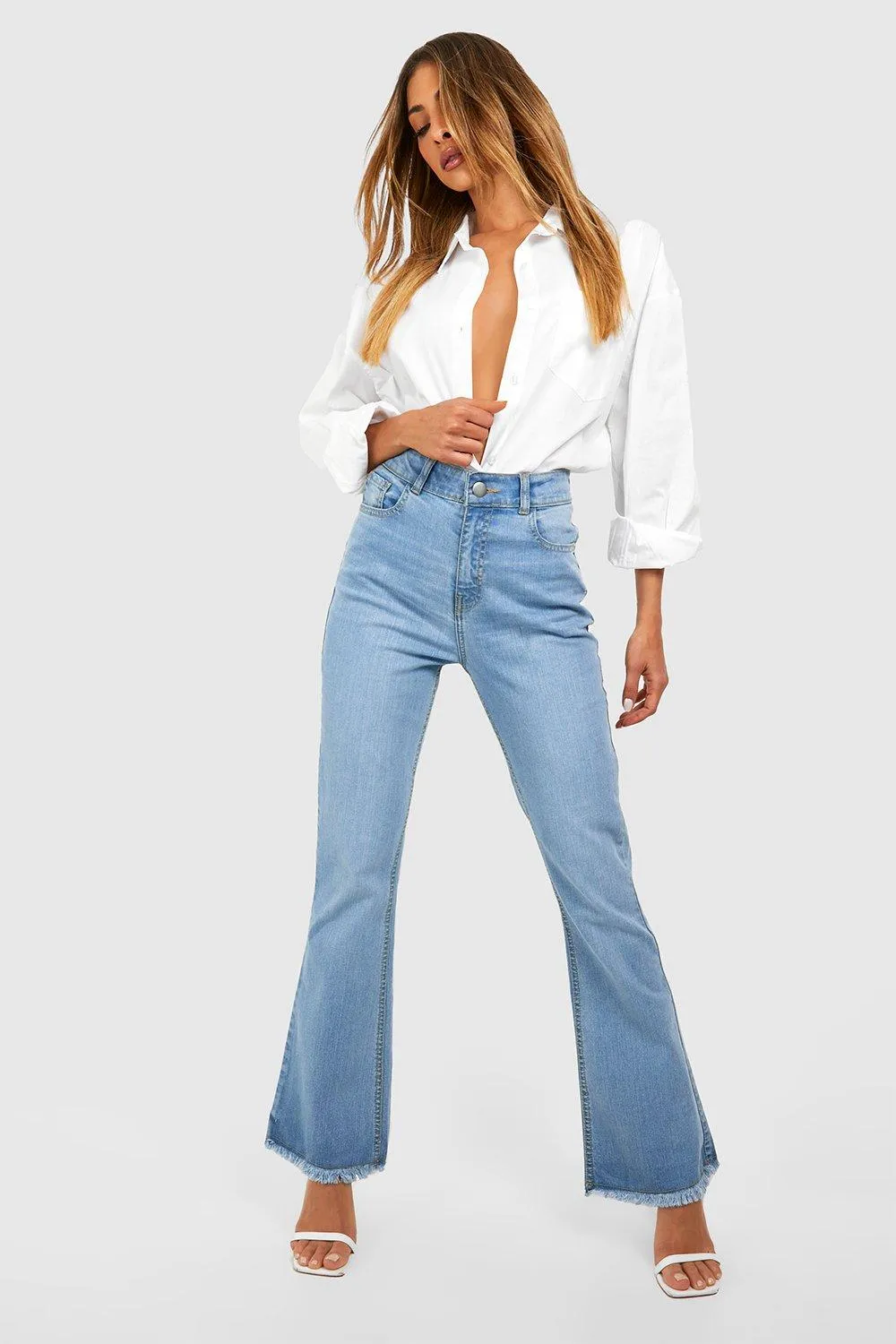 Butt Shaper Stretch Fray Hem Denim Flares