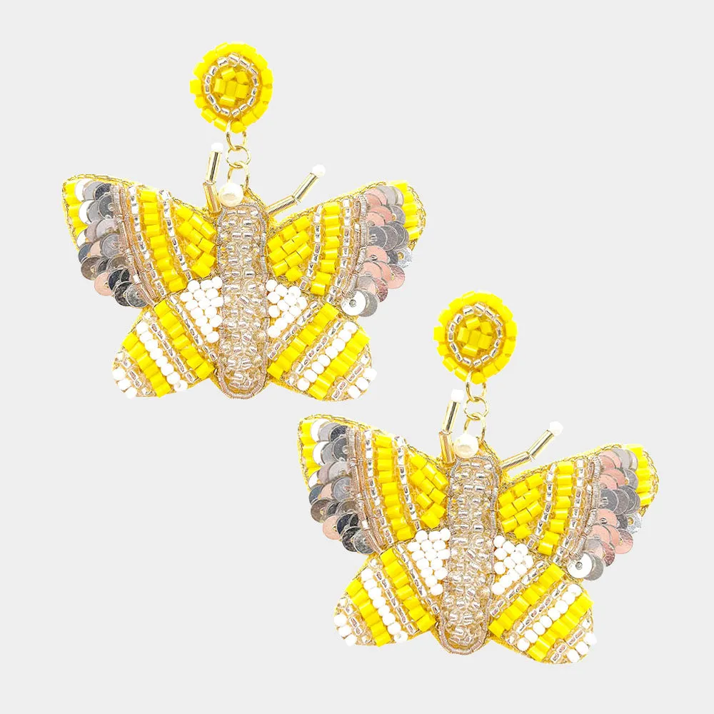 Butterfly Beaded Dangle Earrings