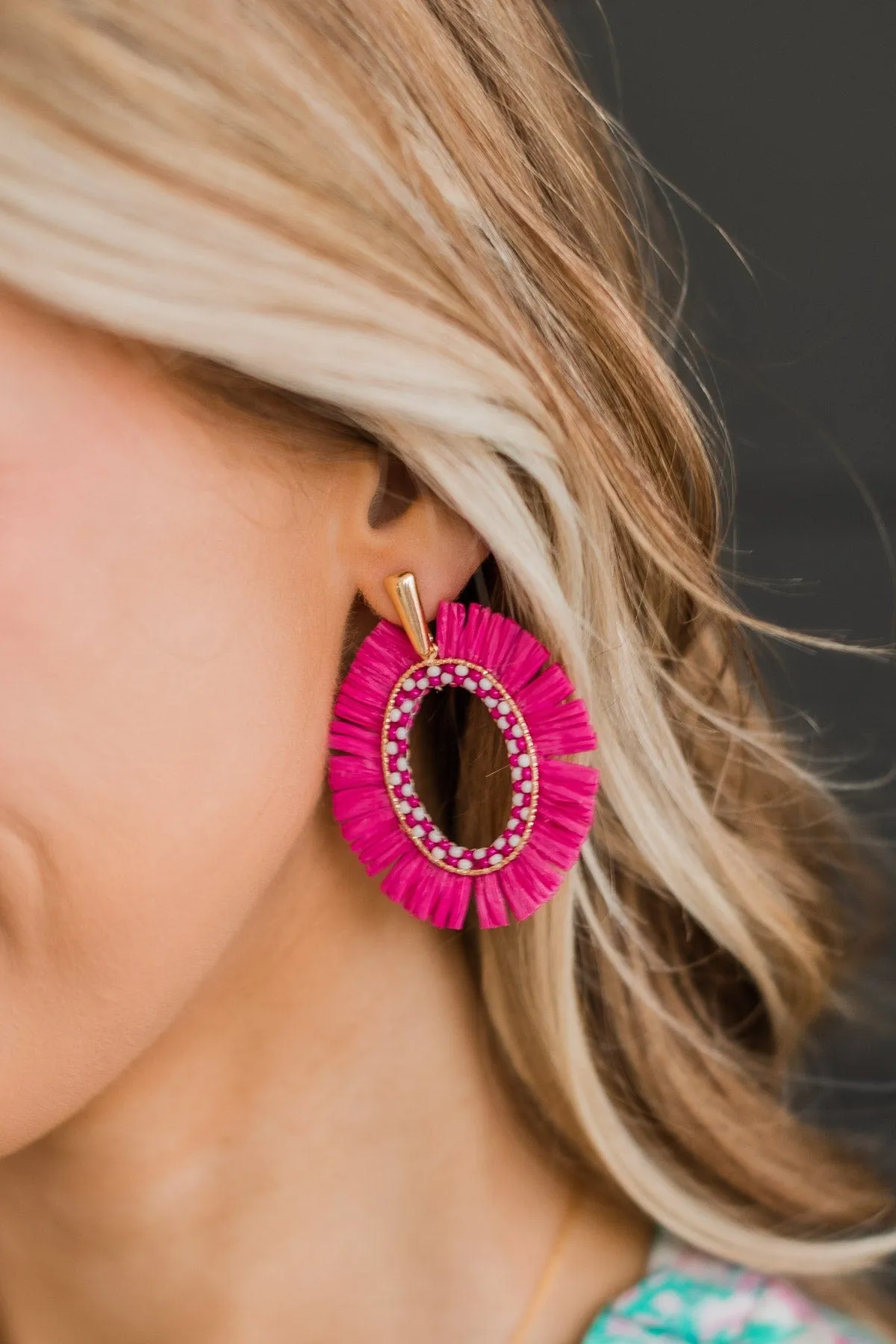 Capture This Flare Dangle Earrings- Hot Pink