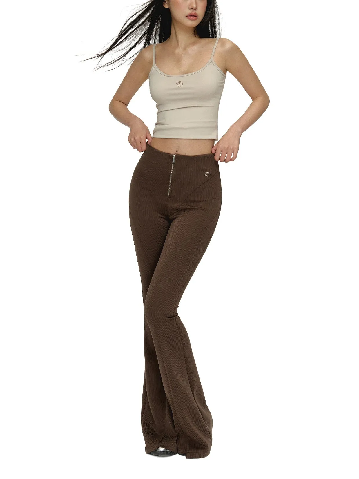 Casual High-Waist Zip Stretch Flare-Pants