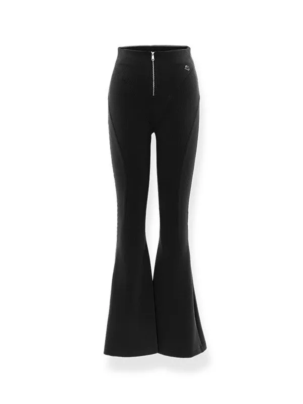 Casual High-Waist Zip Stretch Flare-Pants