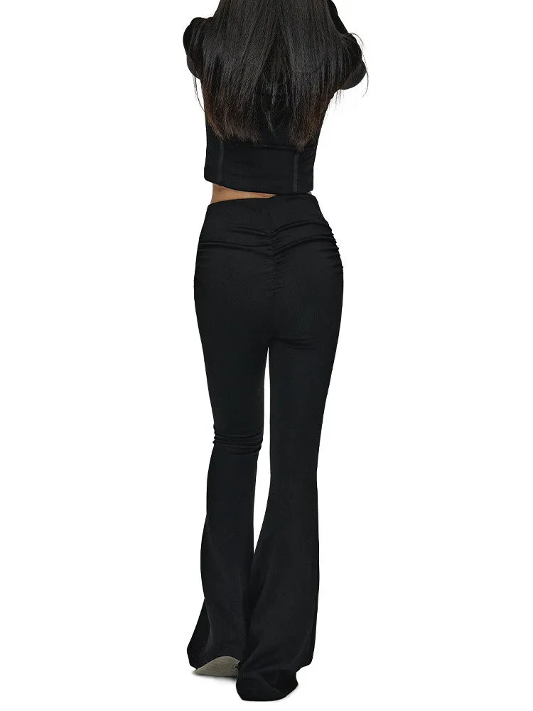 Casual High-Waist Zip Stretch Flare-Pants