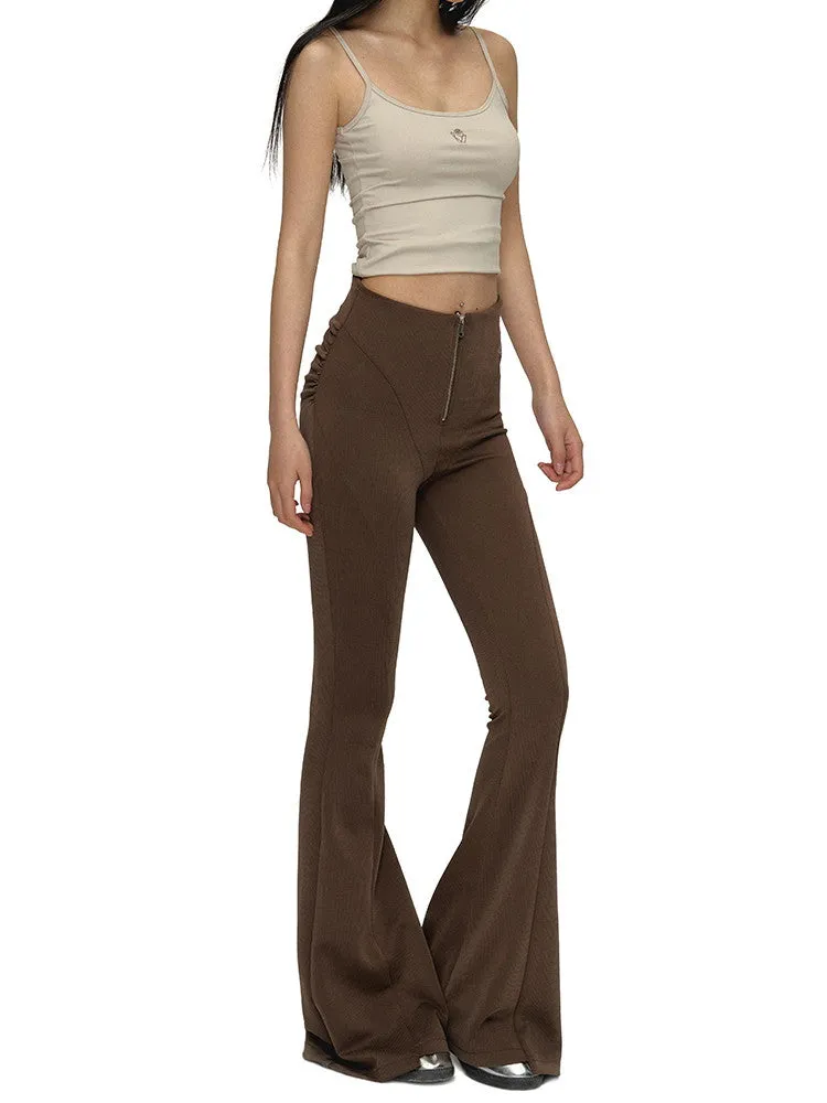 Casual High-Waist Zip Stretch Flare-Pants