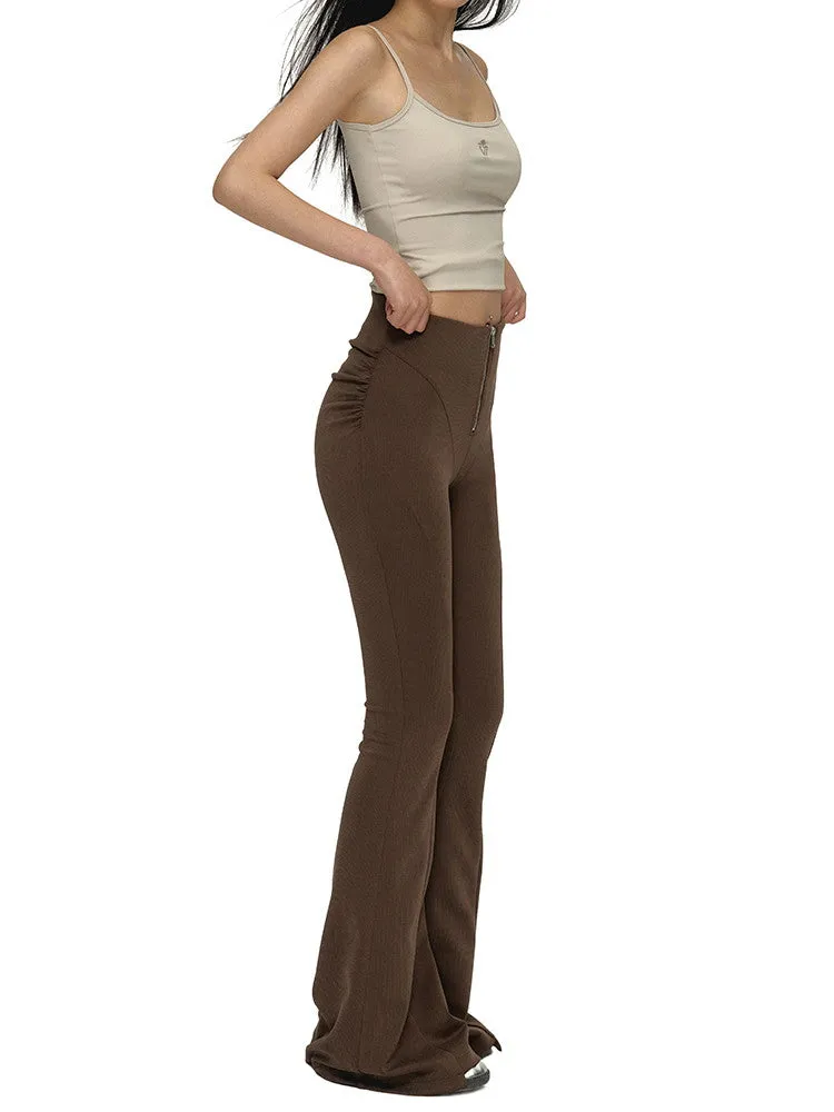 Casual High-Waist Zip Stretch Flare-Pants