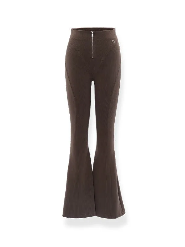 Casual High-Waist Zip Stretch Flare-Pants