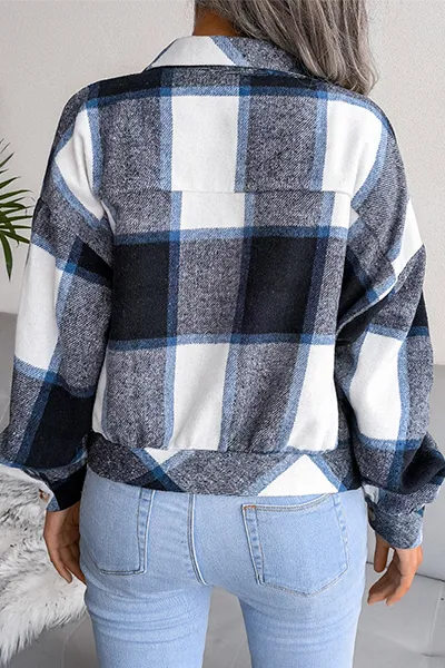 Casual Plaid Buckle Turndown Collar Outerwear(3 Colors)