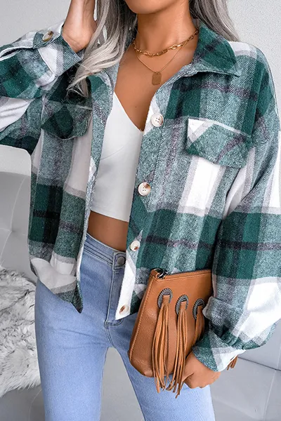 Casual Plaid Buckle Turndown Collar Outerwear(3 Colors)