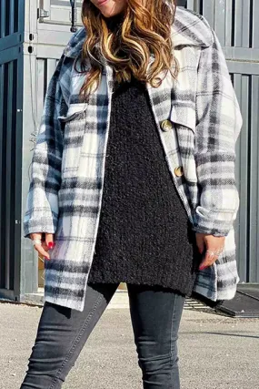 Casual Plaid Pocket Buckle Turndown Collar Outerwear