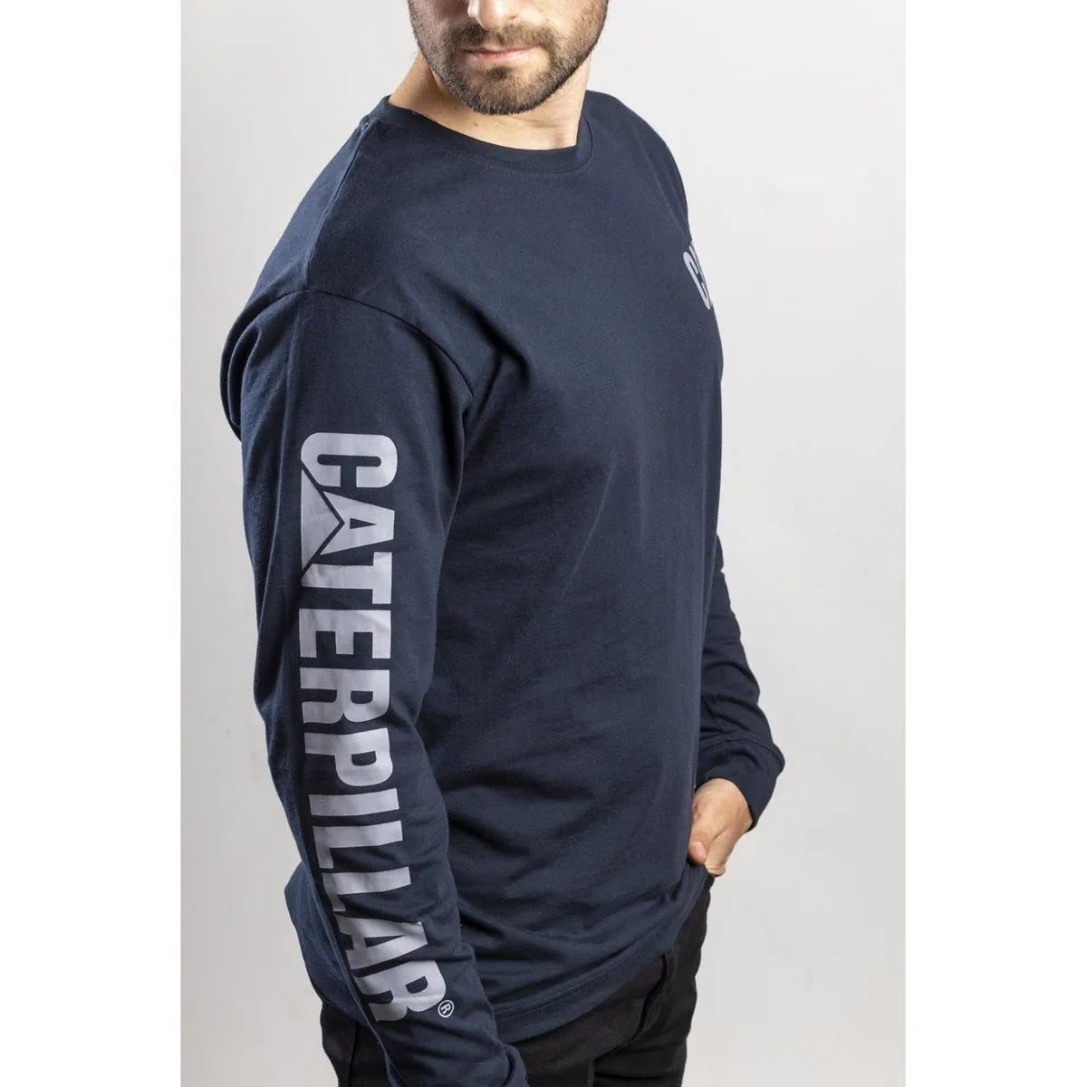 Caterpillar Trademark Banner Long Sleeve T-Shirt Dark Marine