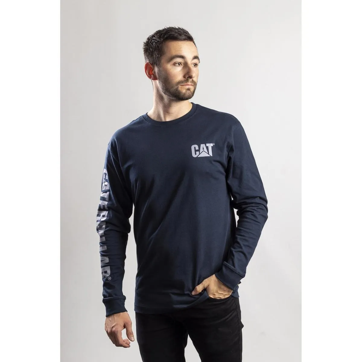 Caterpillar Trademark Banner Long Sleeve T-Shirt Dark Marine