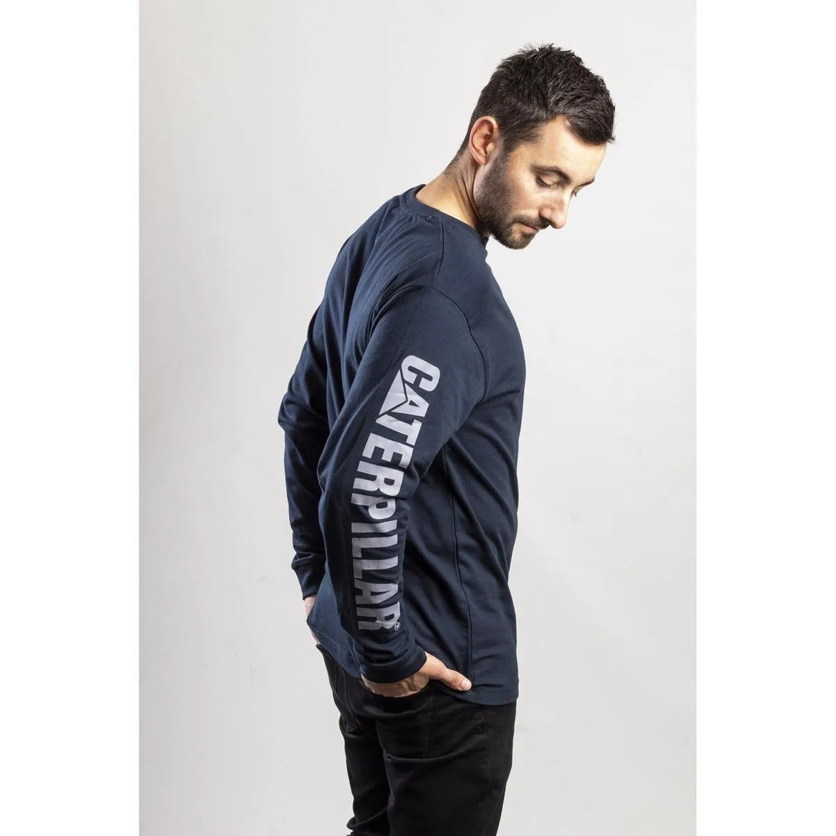 Caterpillar Trademark Banner Long Sleeve T-Shirt Dark Marine