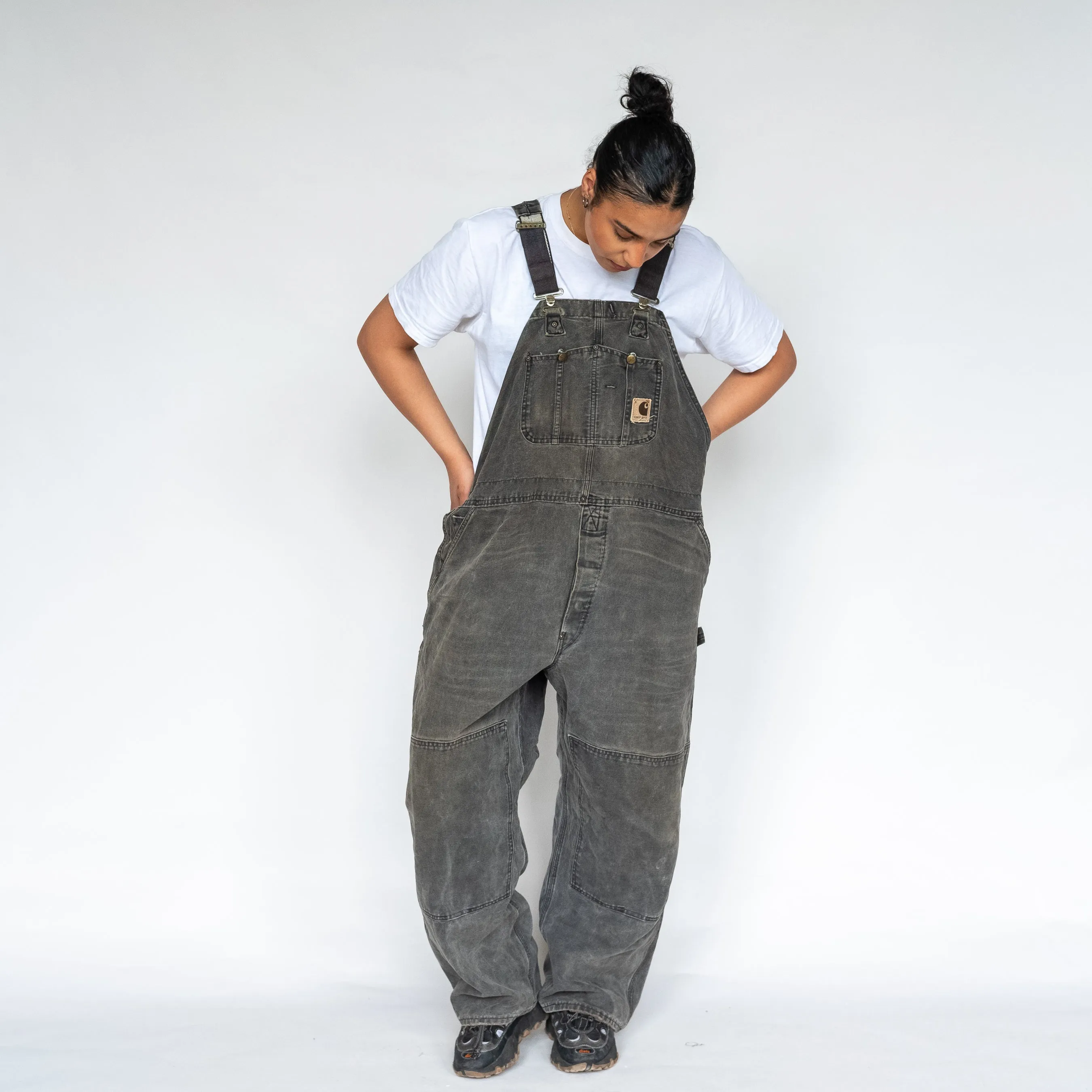 Charcoal Grey 90s Carhartt Canvas Baggy Dungarees (XXL)