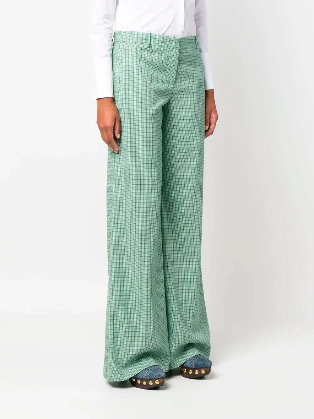 Check-print flared trousers