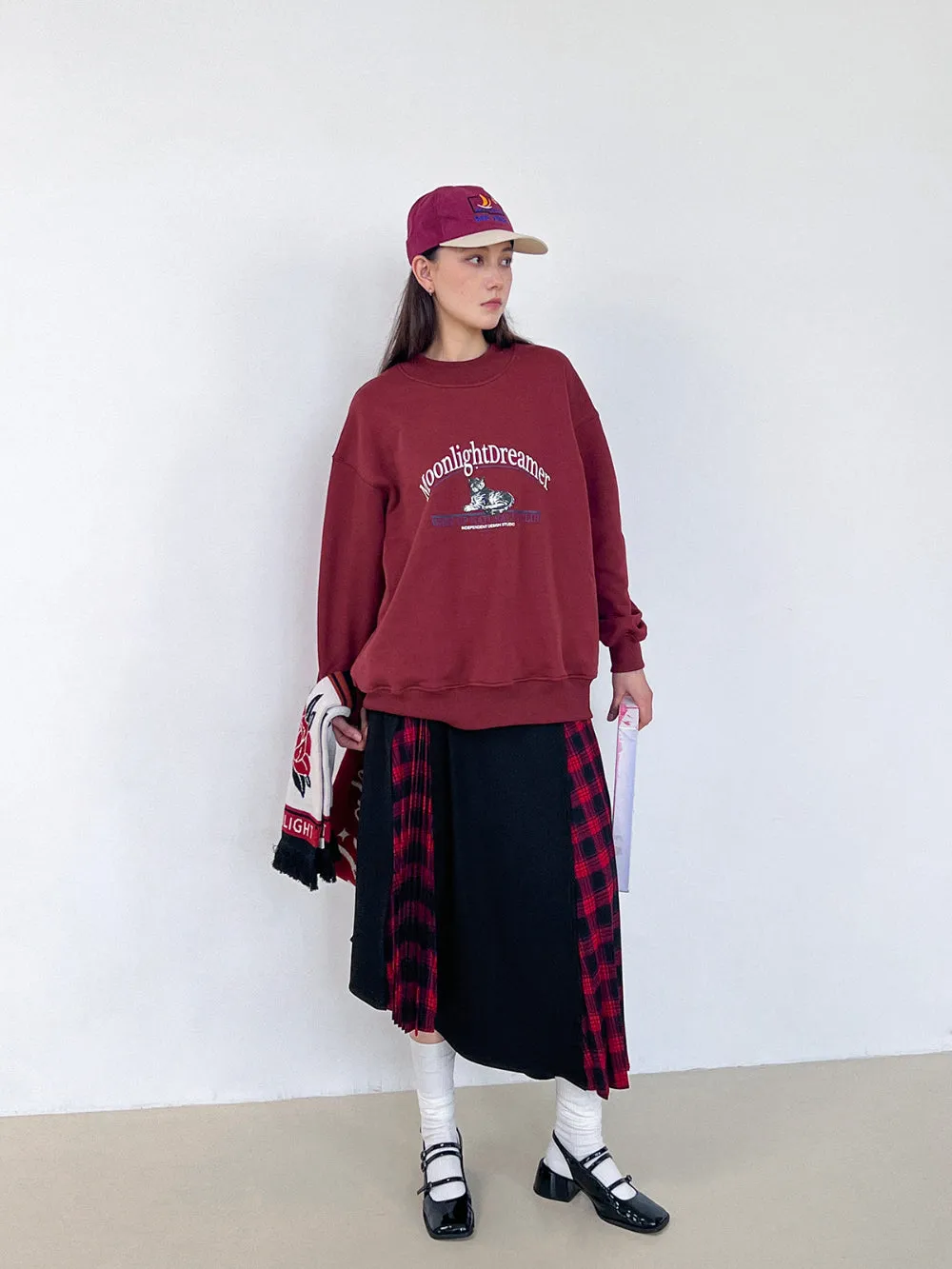 Checked Girly Retro Flare Casual Mix Long-Skirt