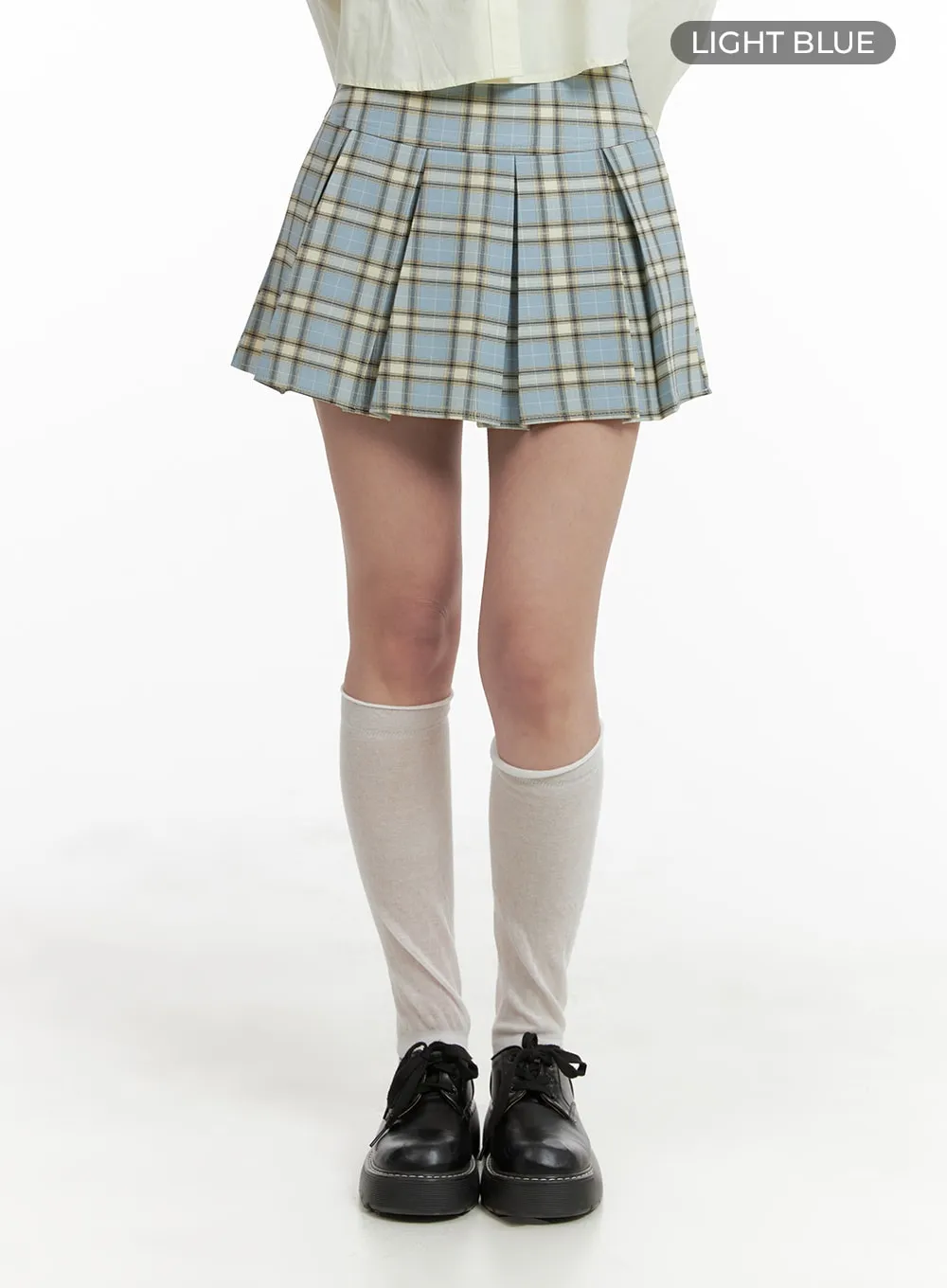 Checkered Pleated Mini Skirt OM425