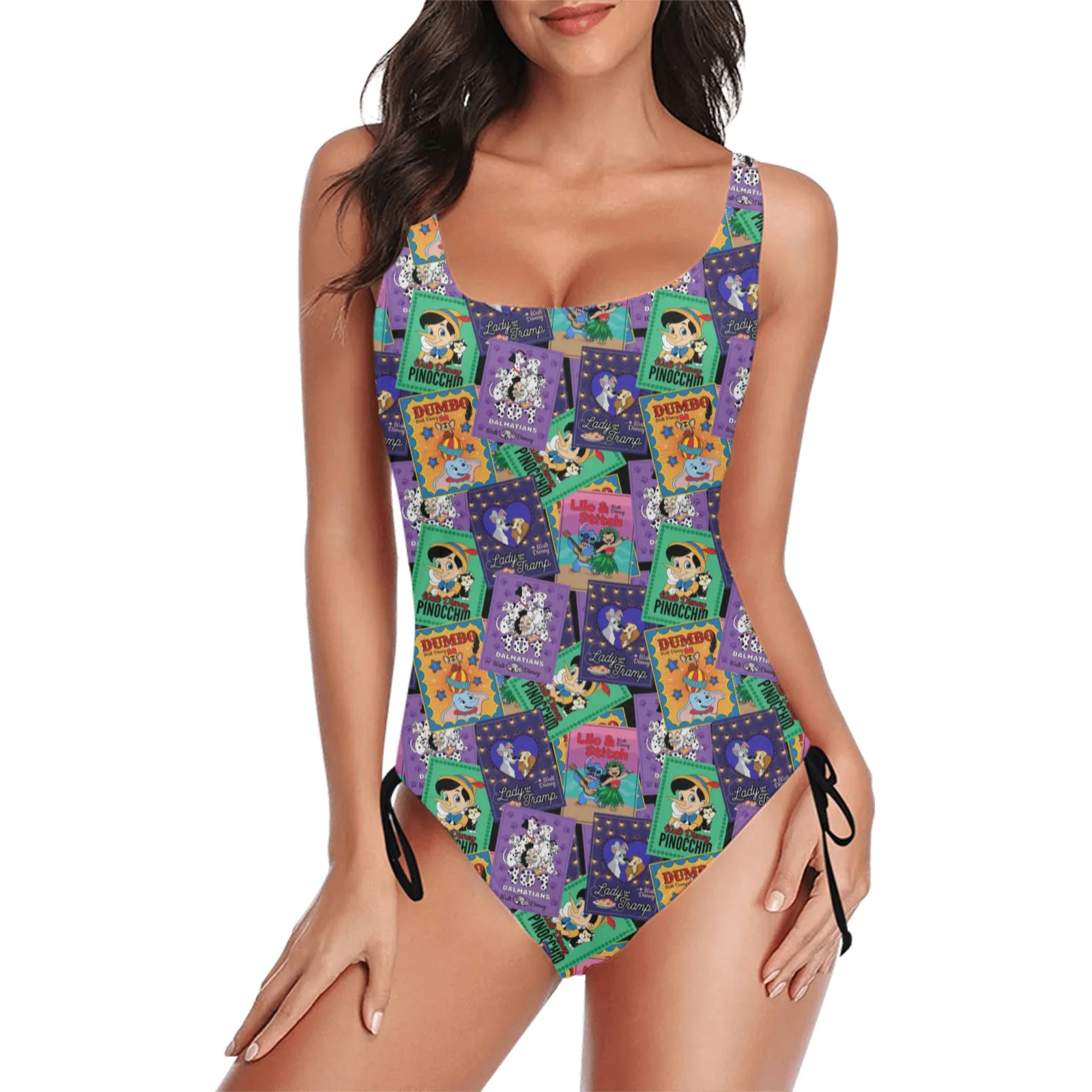 Classic Posters Drawstring Side Women's One-Piece Swimsuit