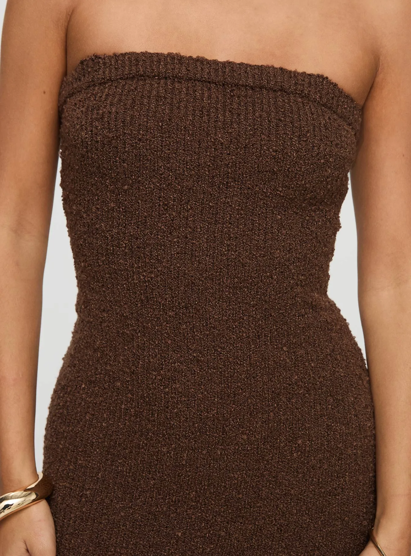 Cloud Strapless Boucle Maxi Dress Chocolate