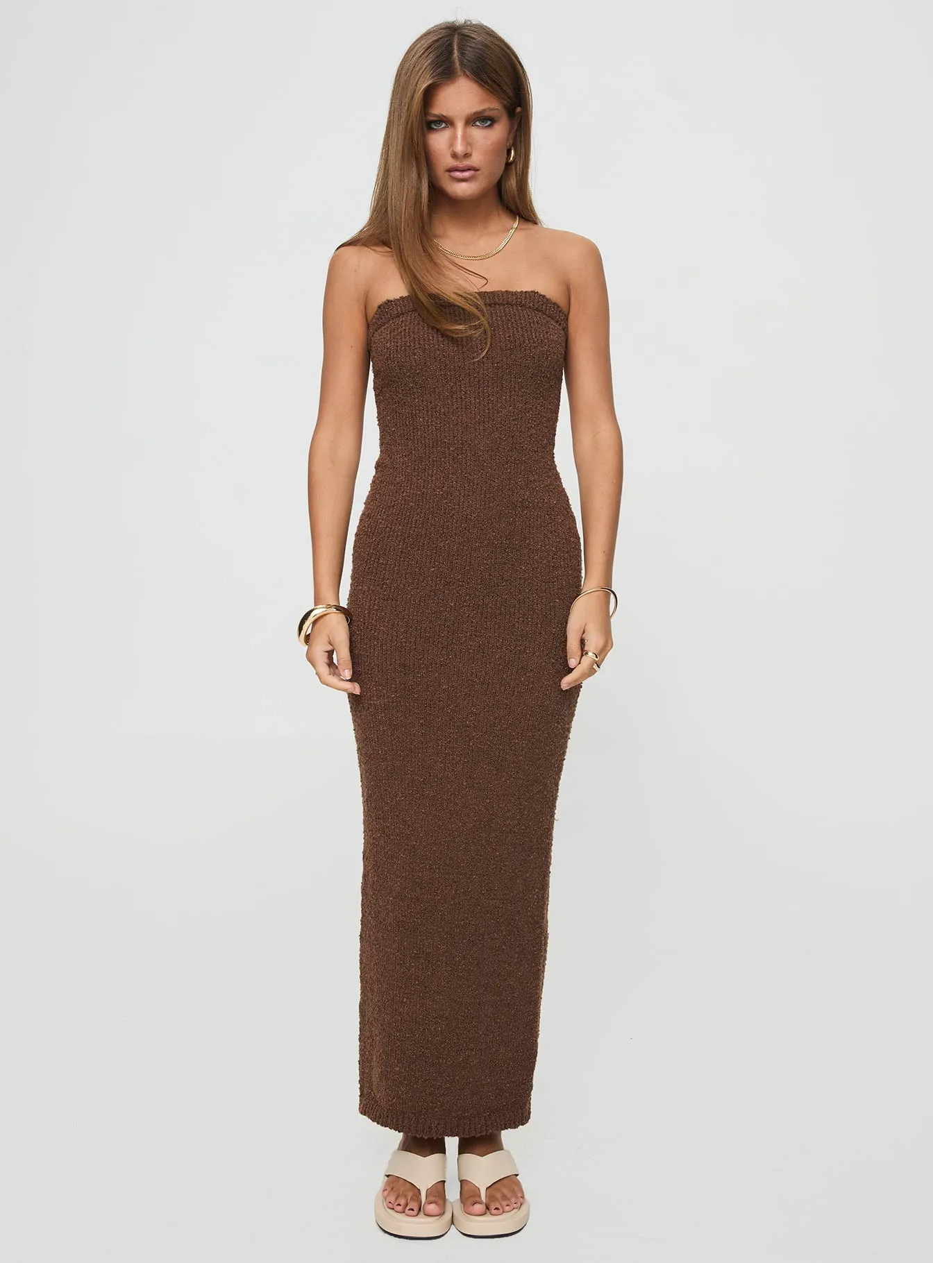 Cloud Strapless Boucle Maxi Dress Chocolate