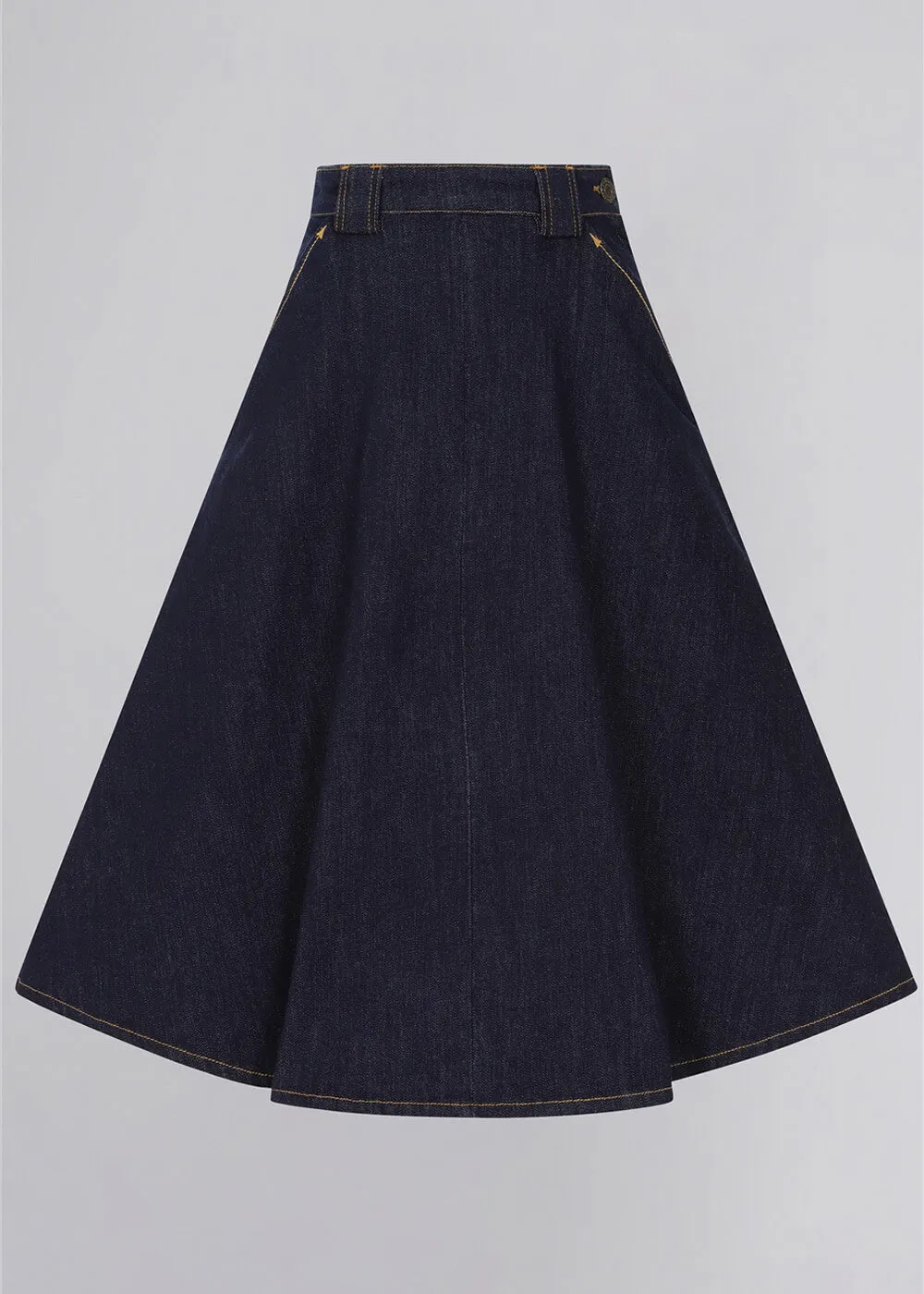 Collectif Marie-Sue Denim 50's Flare Skirt Navy