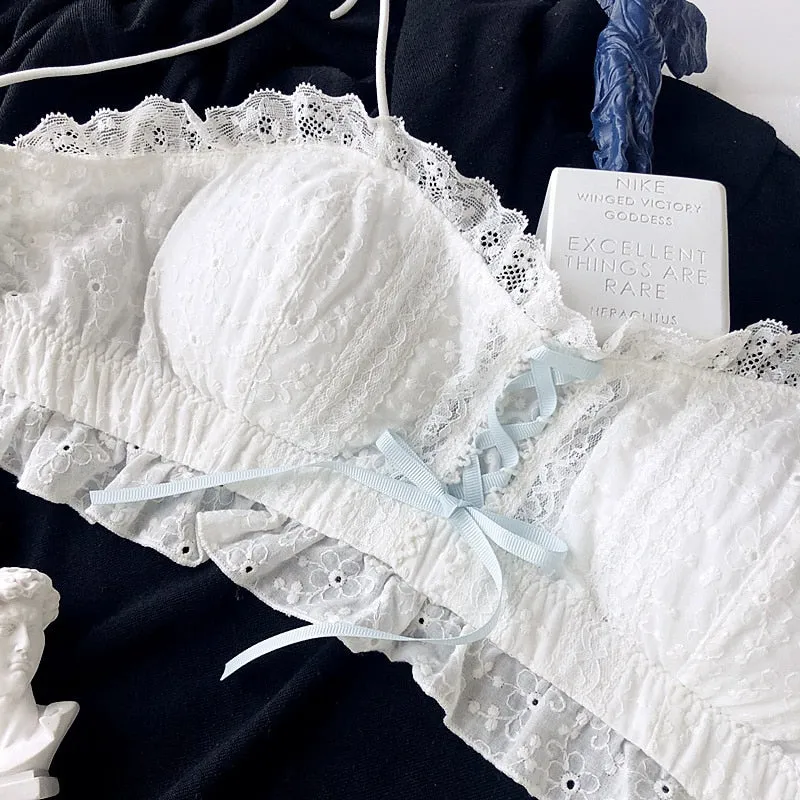 Cotton Lace Vintage Aesthetic White 2-piece Kawaii Princess Lolita Nymphet Lingerie Set