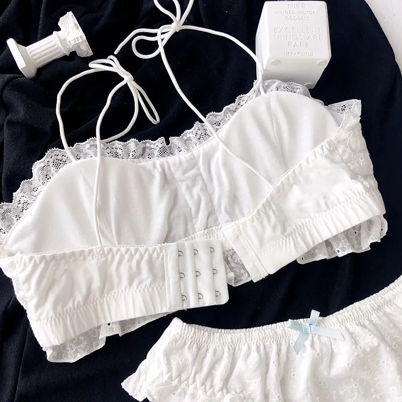 Cotton Lace Vintage Aesthetic White 2-piece Kawaii Princess Lolita Nymphet Lingerie Set