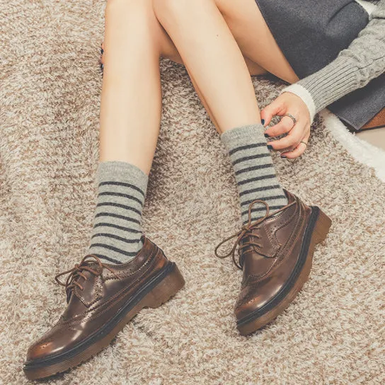 Cozy and Warm | Wool Socks | Grey Stripes