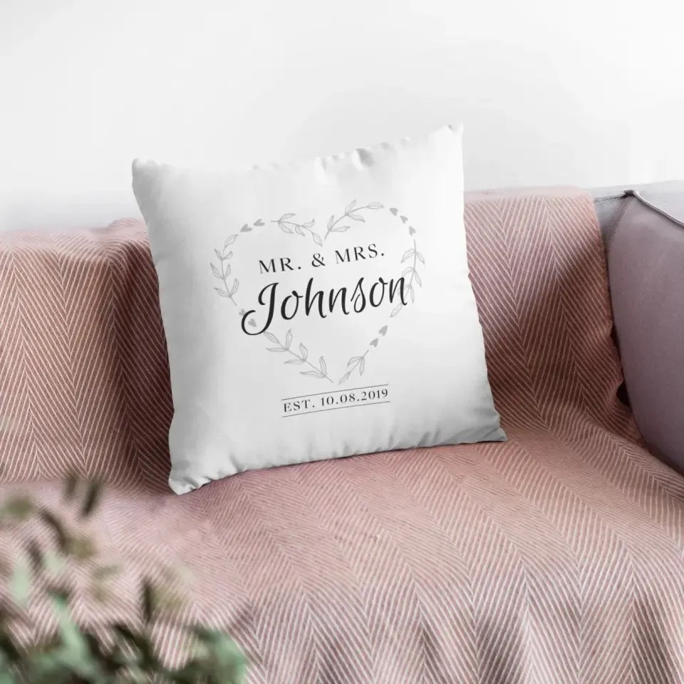 Custom Pillow With Lastname And Heart