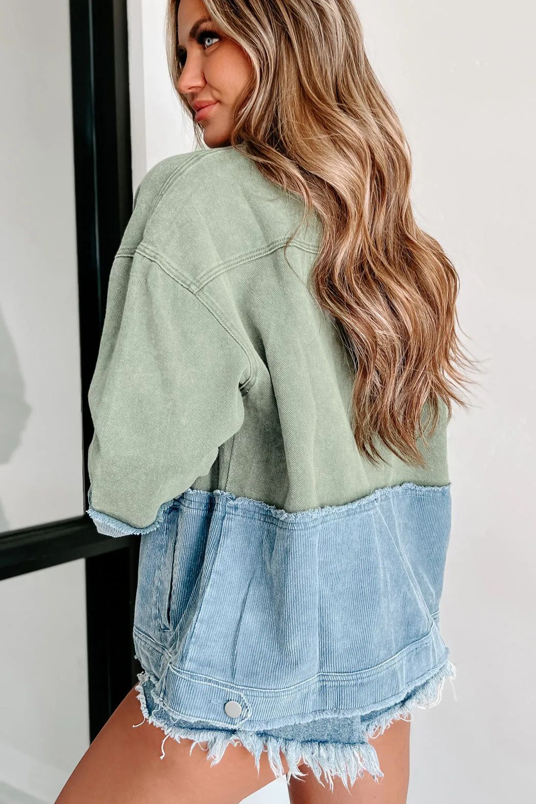 Cute In Queens Denim/Corduroy Jacket (Olive/Blue)