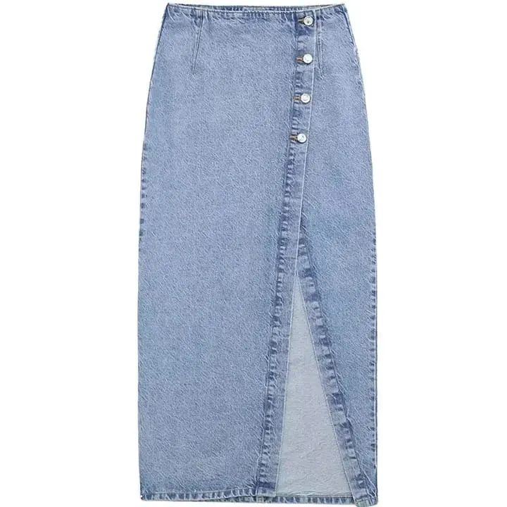 Denim Buttoned Slit Skirt