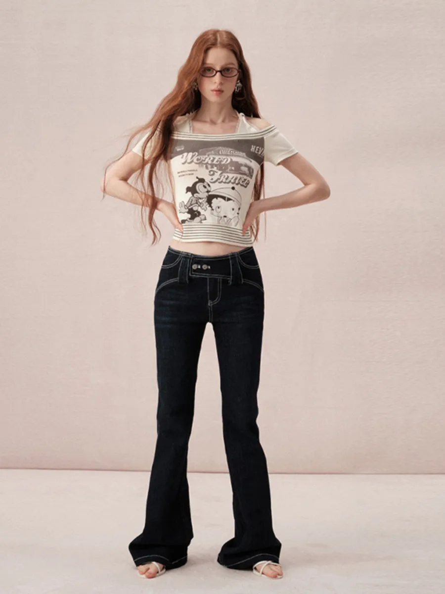 Denim Casual Simple Basic Flare-Pants