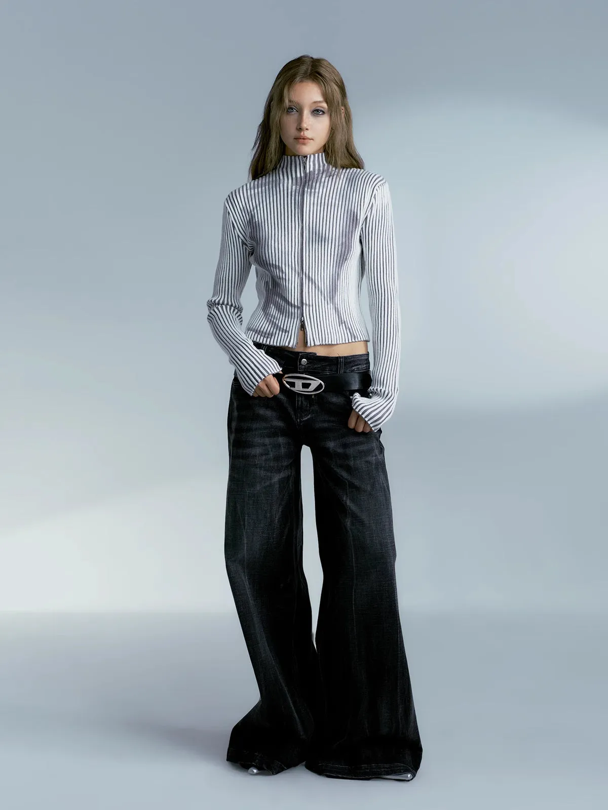 Denim Casual Wide-Leg Washed Flare-Pants