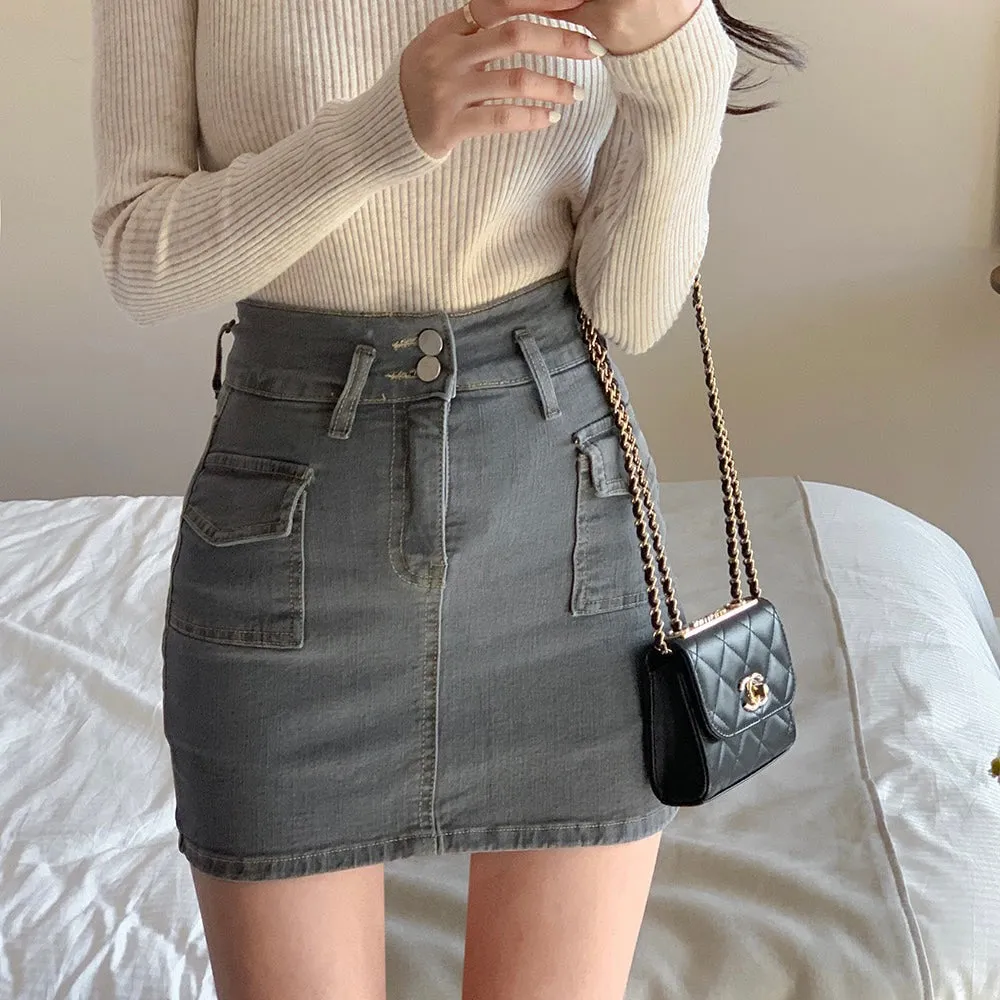 Denim Short Pencil Skirt