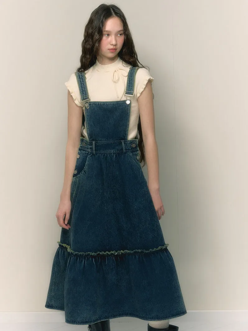 Denim Tiered Flare Casual Retro One-Piece