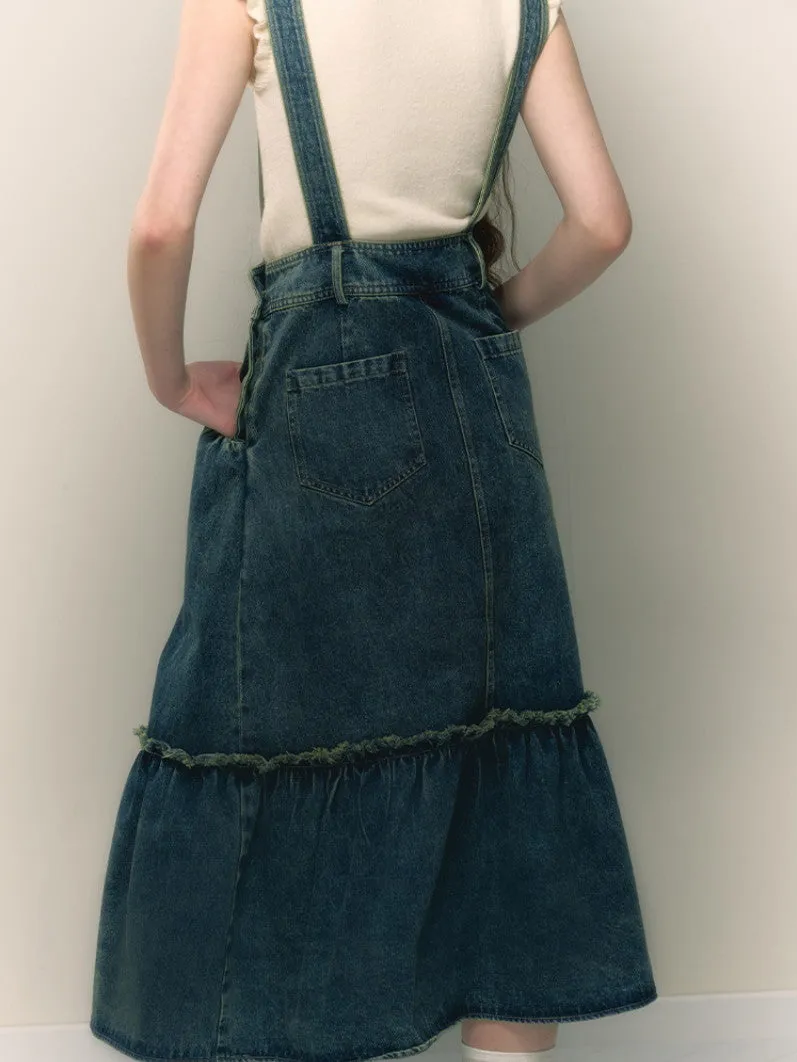 Denim Tiered Flare Casual Retro One-Piece