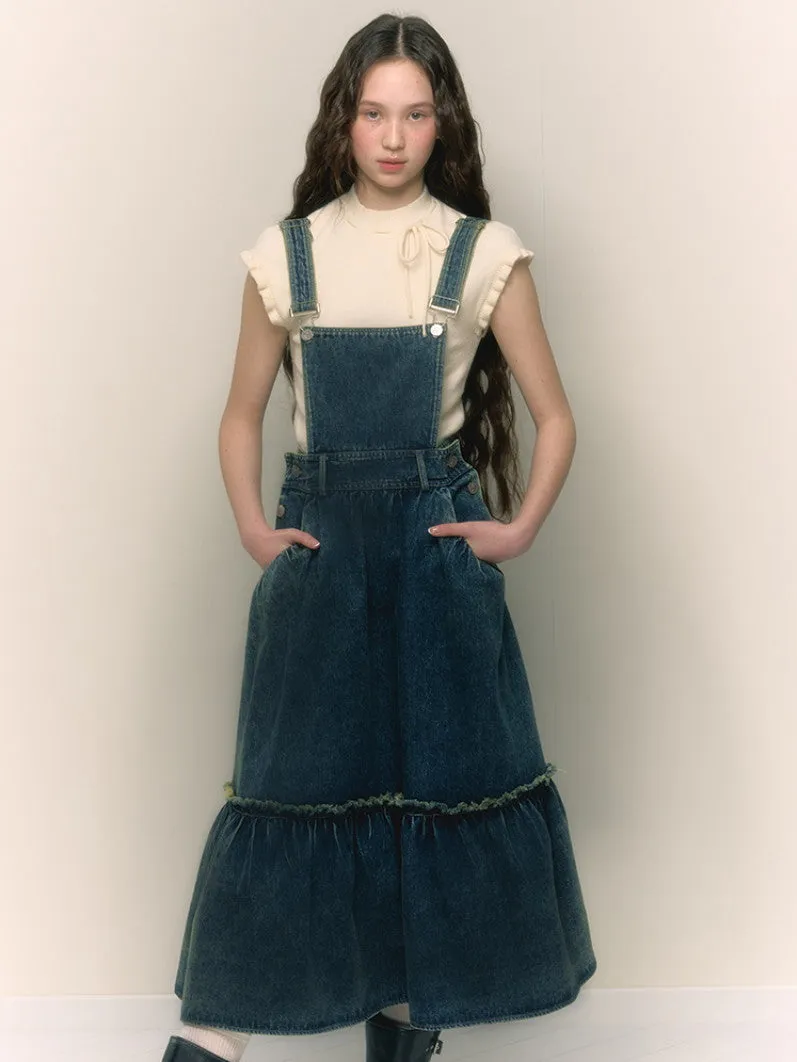 Denim Tiered Flare Casual Retro One-Piece