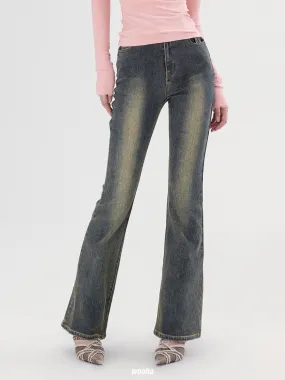 Denim Washed Casual Bell-Bottom Simple Flare-Pants