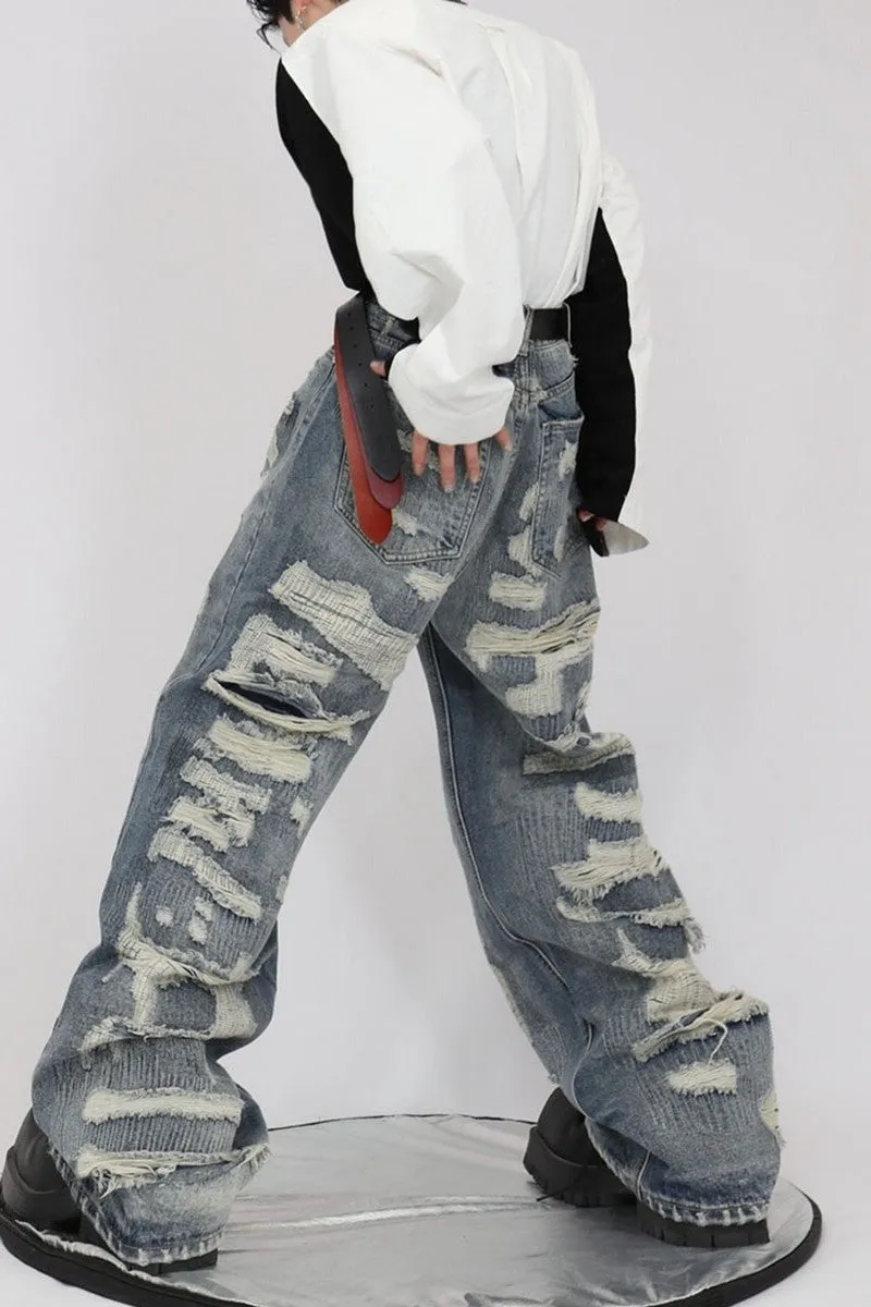 Destroyed Loose Flared Jeans