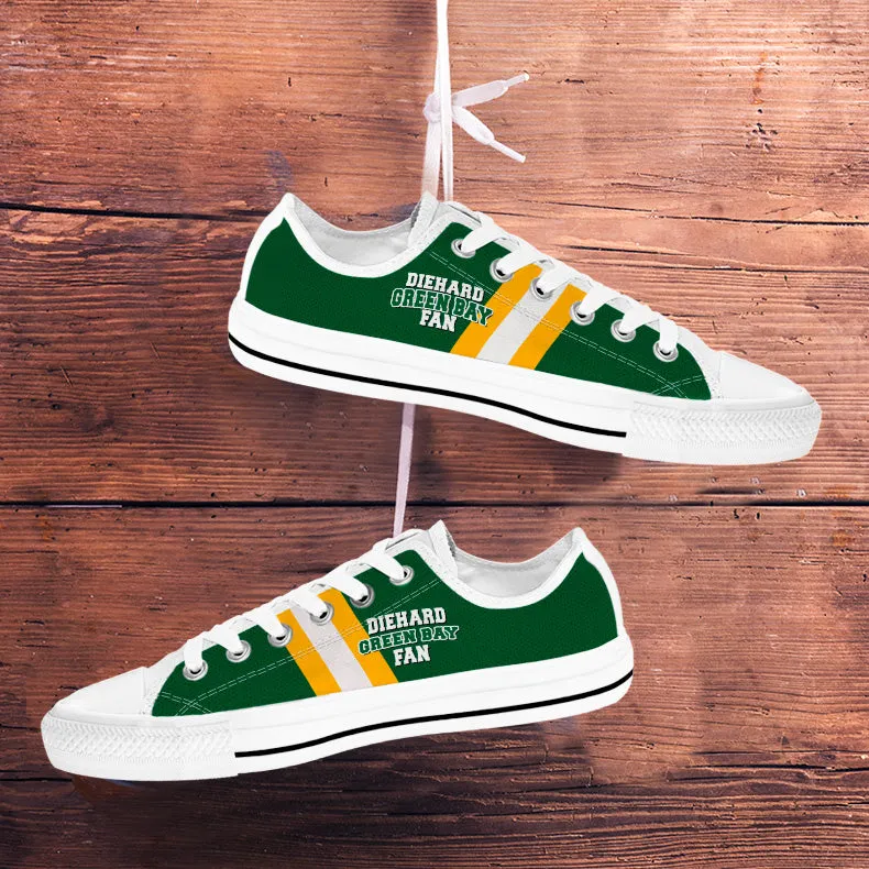 Diehard Green Bay Fan Sports Low Top Shoes White