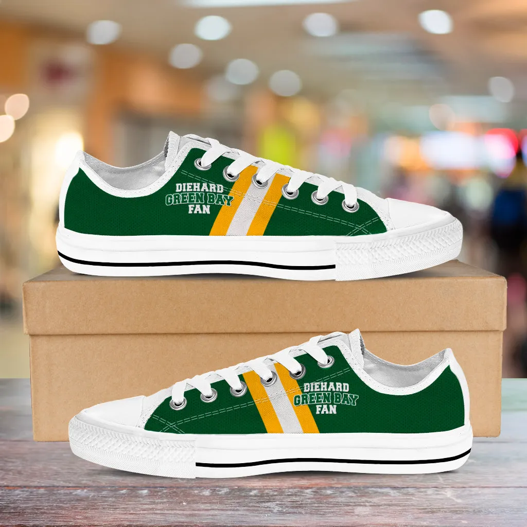 Diehard Green Bay Fan Sports Low Top Shoes White