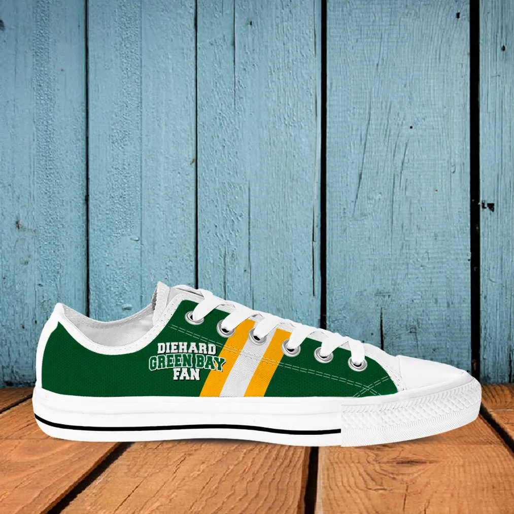 Diehard Green Bay Fan Sports Low Top Shoes White