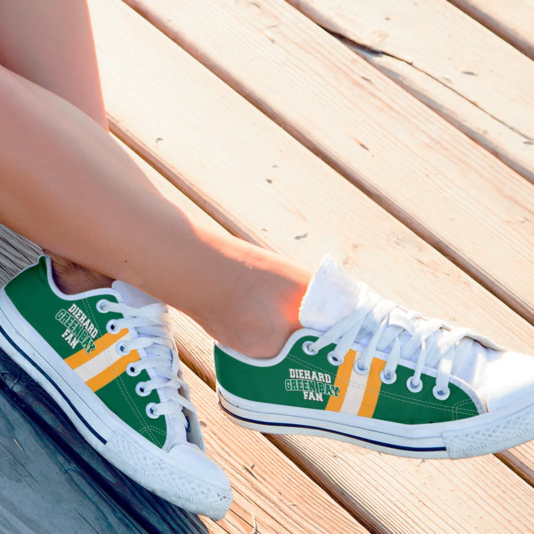 Diehard Green Bay Fan Sports Low Top Shoes White