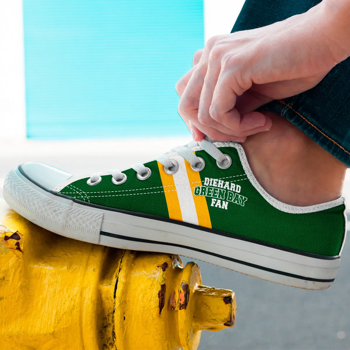 Diehard Green Bay Fan Sports Low Top Shoes White