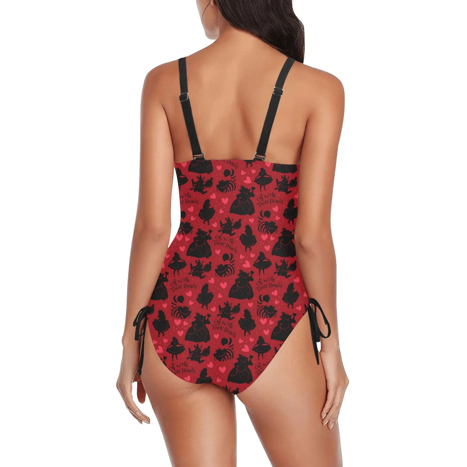 Disney Alice In Wonderland Queen Of Hearts Off With Their Heads Drawstring Side Women's One-Piece Swimsuit