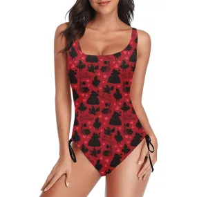 Disney Alice In Wonderland Queen Of Hearts Off With Their Heads Drawstring Side Women's One-Piece Swimsuit