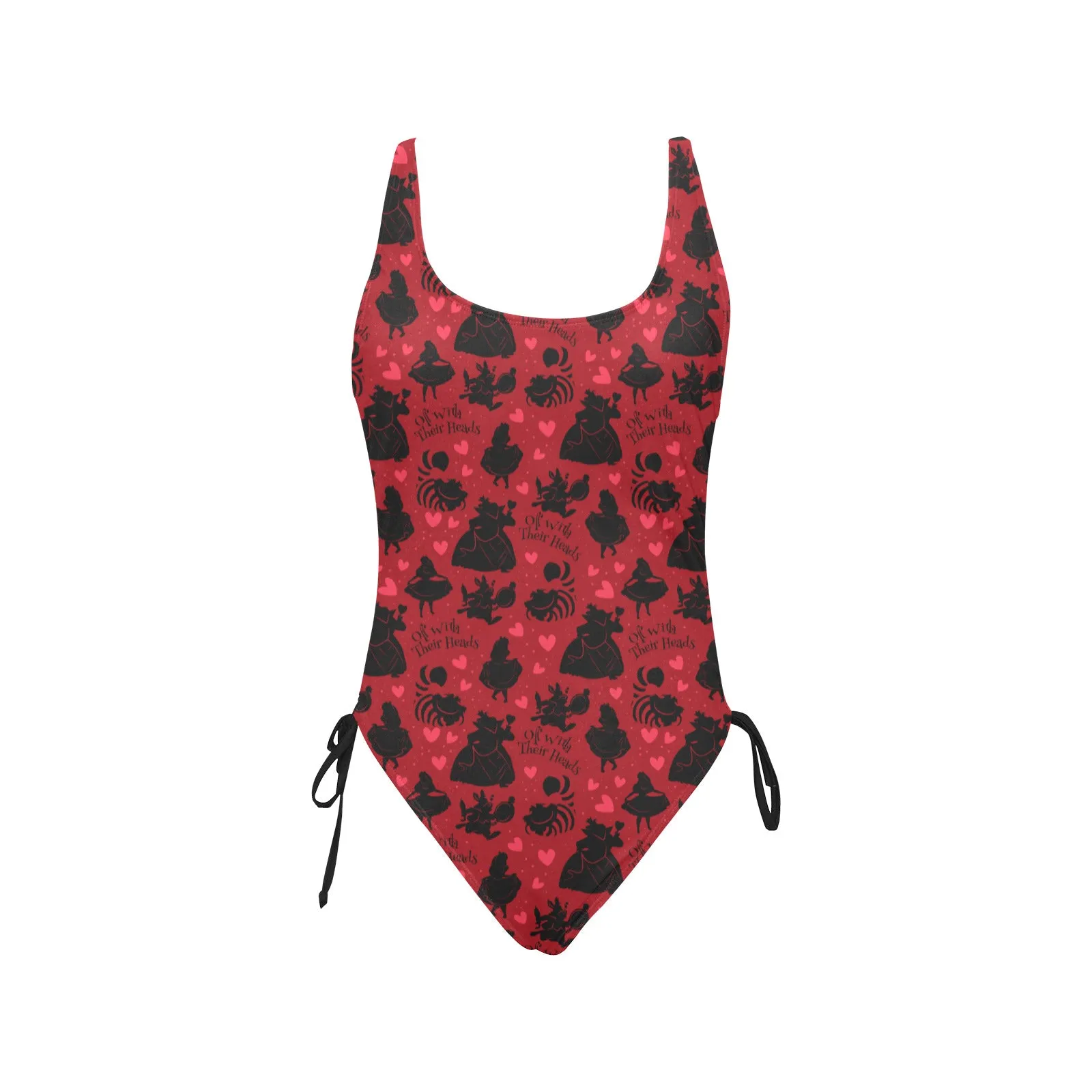 Disney Alice In Wonderland Queen Of Hearts Off With Their Heads Drawstring Side Women's One-Piece Swimsuit