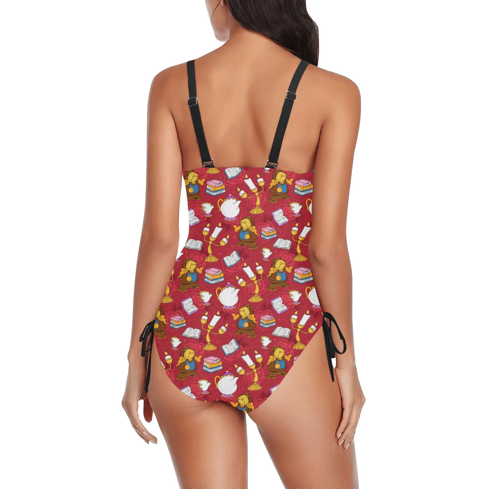 Disney Beauty And The Beast Belle's Friends Drawstring Side Women's One-Piece Swimsuit