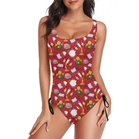 Disney Beauty And The Beast Belle's Friends Drawstring Side Women's One-Piece Swimsuit