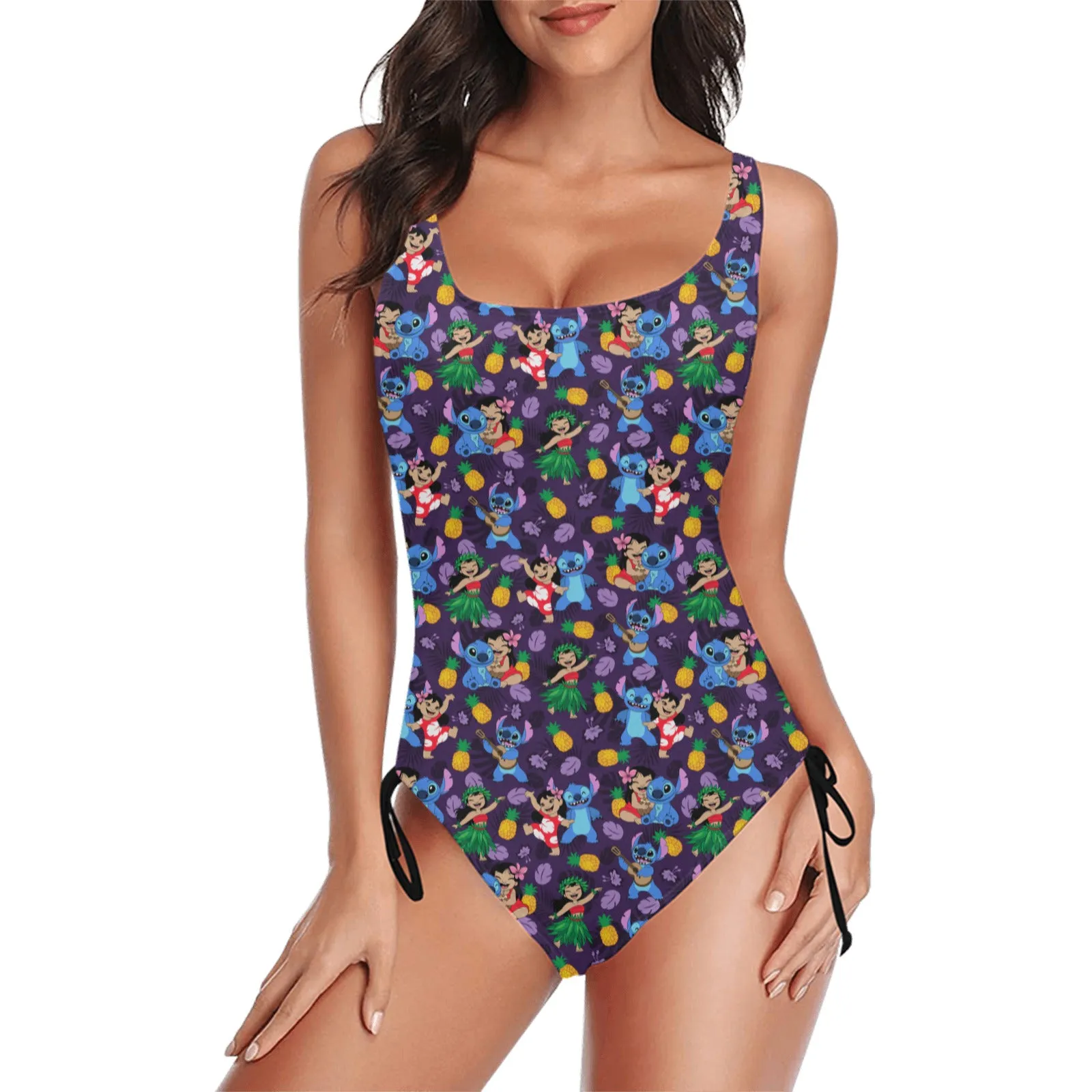 Disney Lilo And Stitch Island Friends Drawstring Side Women's One-Piece Swimsuit